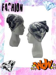 Mũ len họa tiết Y2K, mũ len ấm áp cho mùa đông ngoài trời, họa tiết in toàn thân cho cả nam và nữ, phong cách Bohemian cho trang phục thường ngày - A - Xem 2