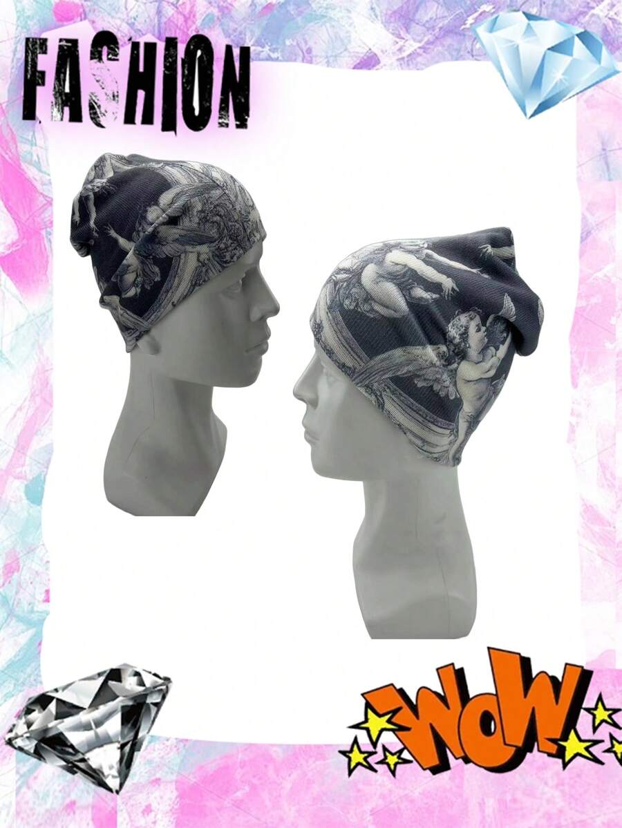 Mũ len họa tiết Y2K, mũ len ấm áp cho mùa đông ngoài trời, họa tiết in toàn thân cho cả nam và nữ, phong cách Bohemian cho trang phục thường ngày