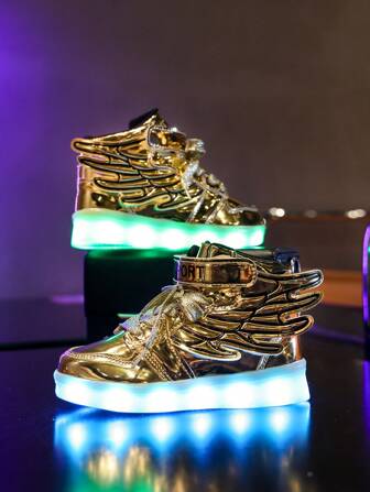 GUANGLAN USB uppladdningsbara LED-belysningsskor, självlysande sneakers för barn, småbarn, pojkar, flickor, blinkande nattljusskor, fritidssportskor för vår, höst, vinter, läder High Top Flat Sneakers, Chelsea Style