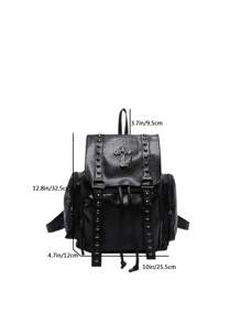 Original Handmade Y2K Hot Girl Soft Leather Subculture Backpack Dark Cross Iron Chain Commuting Bag - Black - View 11
