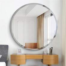 Round Wall Mirror Silver Frameless Decorative Mirrored Glass Vanity With Polished Beveled Edge For Bathroom Living Room Entryway Hallway - 銀色 - 查看 2