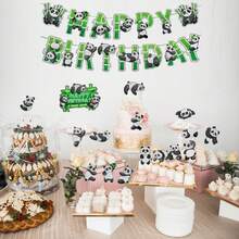 31 件熊猫主题蛋糕装饰、银色闪光拉旗装饰、生日快乐蛋糕装饰、生日派对用品 - 銀色 - 查看 4