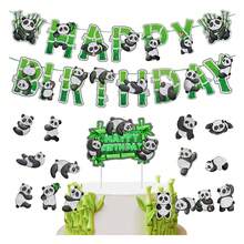 31 件熊猫主题蛋糕装饰、银色闪光拉旗装饰、生日快乐蛋糕装饰、生日派对用品 - 銀色 - 查看 1