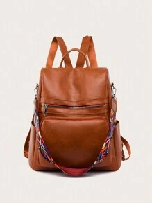 Backpack 2024 Women's Bag LARGE School Work Travel Synthetic Leather - 紫紅色 - 查看 1