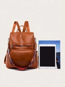 Backpack 2024 Women's Bag LARGE School Work Travel Synthetic Leather - 紫紅色 - 查看 5