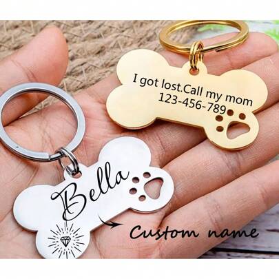 1 pezzo Targhetta personalizzata per animali domestici in acciaio lucido con incisione gratuita, collare antiperso per cani e gatti, accessorio per animali domestici