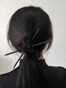 2 chiếc đũa bút chì gỗ màu đen tối giản dành cho nữ kèm kẹp tóc & kẹp búi tóc, thích hợp sử dụng hàng ngày - nhiều màu - Xem 2