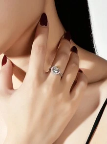 1 Carat D Color VVS Clarity GRA Certified Classic Elegant Luxury S925 Silver Plated Platinum Heart Shaped Moissanite Open Ring, 1 Carat High Quality Moissanite Center Stone - Moissanite Ring - View 3