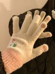 1 件雪人圆点刺绣保暖女士手套，街头户外万物寒冷，家庭聚会，节日礼物 - 彩色 - 查看 4