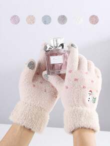 1 件雪人圆点刺绣保暖女士手套，街头户外万物寒冷，家庭聚会，节日礼物 - 彩色 - 查看 5