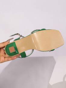 Women's High Heel Open Toe Non-Slip Sole Rhinestone Decor Slingback Sandals, Square Toe Green, Fashion Party Shoes, Suitable For Holidays, Beaches And Comfort - Green - View 8