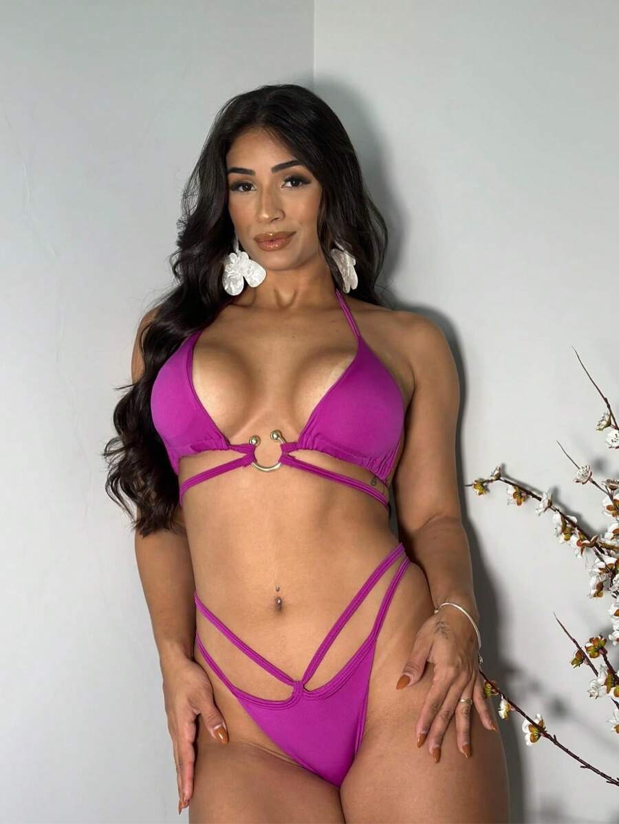 Women's Suplex Bikini Lined With Ring And Cup - Màu Hoa hồng đỏ - Xem 1