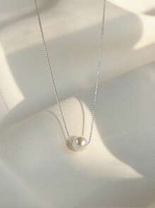 1 Pc 6mm-10mm Simple S925 Sterling Silver Single Pearl Collarbone Necklace Jewelry Gift For Women - Simple Pearl Necklace - View 3