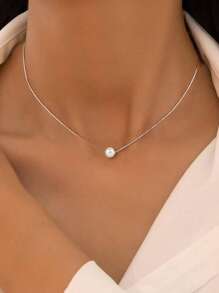 1 Pc 6mm-10mm Simple S925 Sterling Silver Single Pearl Collarbone Necklace Jewelry Gift For Women - Simple Pearl Necklace - View 4