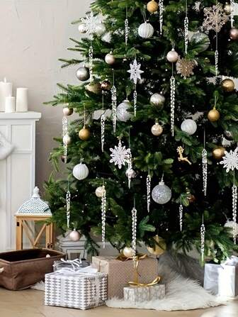 12/24 piezas Adornos de Árbol de Navidad en forma de Carámbano de Acrílico Transparente, perfectos para Decoración de Navidad, Año Nuevo, Bodas, Fiestas, Acción de Gracias, Aniversarios