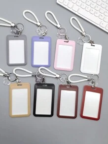 1 chiếc túi đựng thẻ nhựa màu trơn, giá đựng thẻ nhiều màu đơn giản, thích hợp để đựng thẻ sinh viên, thẻ xe buýt, thẻ trường, có móc khóa lò xo, đồ dùng học tập, trở lại trường - Nhiều màu - Xem 1