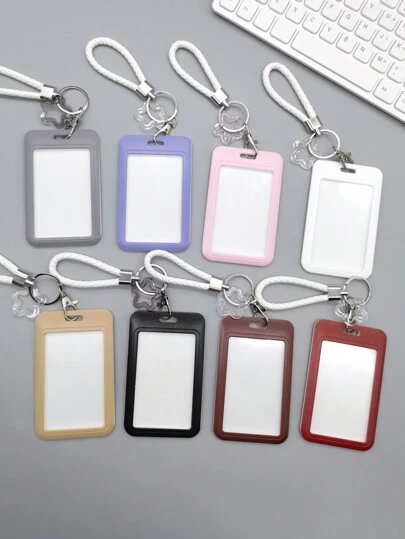 1pc Solid Color Plastic Card Sleeve,Simplicity Colorful Card Holder,Suitable For Student ID,Bus Card,Campus Card,With Spring Keychain Hanging Pendant,School Supplies,Back To School