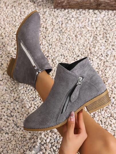 Autumn/Winter New Women Short Boots, Fashion Versatile Low Heel Non-Slip Flat Side Zipper Shoes,Boots For Women