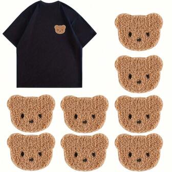 Cute Bear Chenille Embroidered Patch - Khaki, DIY Applique For Hoodies, T-Shirts, Jeans, Backpacks, Etc.