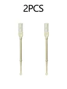 手动双面旋转鼻毛修剪器，清理鼻毛、掏耳勺二合一，无需电池，小巧方便携带，全身清洗，出差、旅行、工作、上学、居家，顶部弧形设计，全包裹梳子保护，不伤鼻道，家人、朋友、个人护理必备 - 米色 - 查看 8