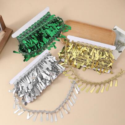 Dây ren tua rua màu vàng dài 2 thước Anh, dùng để trang trí trang sức, ren đính đá, chất liệu may váy cưới, phụ kiện trang sức tự làm.