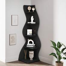 Tribesigns 5-Tier Corner Shelf, Rustic Wall Corner Bookshelf, Stylish Corner Small Bookcase Storage Rack Plant Stand With Unique Shape For Living Room, Home Office - 黑色 - 查看 2