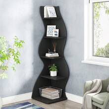 Tribesigns 5-Tier Corner Shelf, Rustic Wall Corner Bookshelf, Stylish Corner Small Bookcase Storage Rack Plant Stand With Unique Shape For Living Room, Home Office - 黑色 - 查看 4