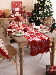 1pc-Áo chạy bàn Giáng sinh ren hoa trạng nguyên áo chạy bàn Giáng sinh tủ quần áo khăn choàng khăn trải bàn ngày lễ cho trang trí tiệc Giáng sinh, trang trí bàn dưới màu đỏ Giáng sinh, trang trí Giáng sinh - Đỏ - Xem 2