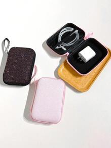 Túi đựng cáp dữ liệu dung lượng lớn bằng bột kim tuyến Tai nghe Bluetooth Tai nghe có dây Bộ sạc Cáp sạc Hộp đựng chống sốc di động Hộp bảo vệ lưu trữ Hộp sắp xếp cáp - Nhiều màu - Xem 1