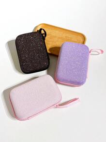 Túi đựng cáp dữ liệu dung lượng lớn bằng bột kim tuyến Tai nghe Bluetooth Tai nghe có dây Bộ sạc Cáp sạc Hộp đựng chống sốc di động Hộp bảo vệ lưu trữ Hộp sắp xếp cáp - Nhiều màu - Xem 2