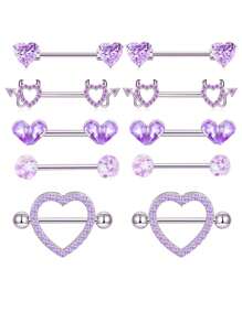 Set de 10 piezas de joyería de piercing de pezón de acero inoxidable chapado en oro con diseños de mariposa, cadena y flor de 14G, aros y piezas de pezón con forma de corazón, para uso en citas, fiestas, Día de la Madre, regalo