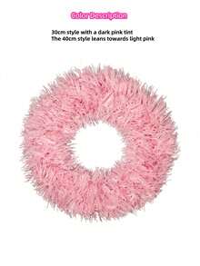 1 Pc, Christmas Shopping MallHotel Decoration Wreath11.81inch Encrypted Green, PinkPVC Wreath Christmas Wreath - Pink - View 1