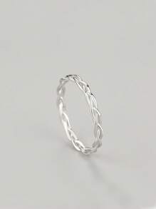 1 件 925 纯银扭纹编织戒指，适合女士，简约百搭叠戴戒指，时尚珠宝礼物，日常佩戴 - 白色 - 查看 1