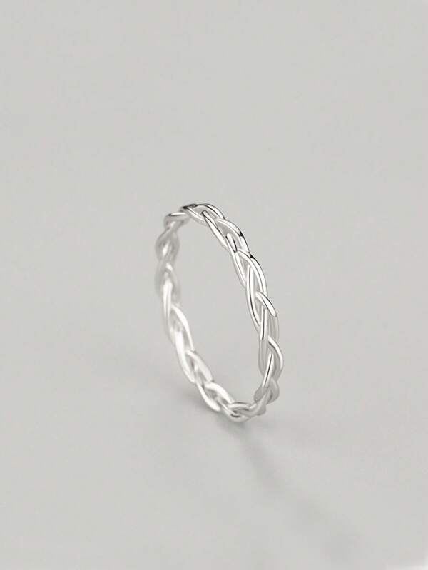 1 pieza Anillo de plata de ley 925 trenzado, anillo versátil minimalista para apilar, joya de como regalo, para uso diario