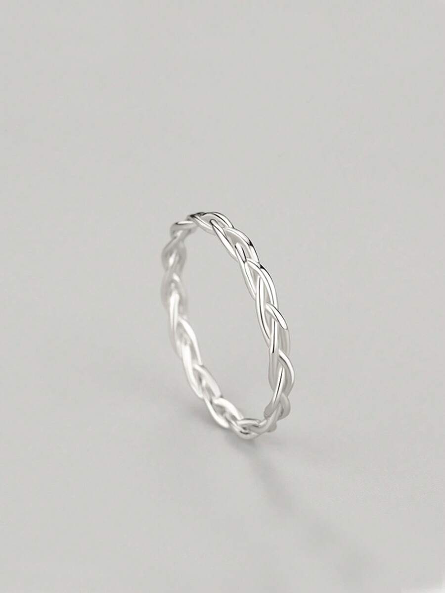 1 件 925 纯银扭纹编织戒指，适合女士，简约百搭叠戴戒指，时尚珠宝礼物，日常佩戴 - 白色 - 查看 1