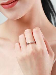 1 件 925 纯银扭纹编织戒指，适合女士，简约百搭叠戴戒指，时尚珠宝礼物，日常佩戴 - 白色 - 查看 5