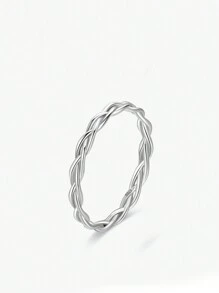 1 件 925 纯银扭纹编织戒指，适合女士，简约百搭叠戴戒指，时尚珠宝礼物，日常佩戴 - 白色 - 查看 4