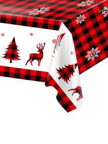 1 Stück Weihnachtstischdecke, rot-schwarzes kariertes Schneeflocken-Weihnachtsbaum-Tischdecke, Weihnachtsparty dekorative Tischdecke, fröhliche Weihnachten dekorativer Tischläufer, 2026 Neujahrs-Dekoration, Winterdekoration, Weihnachtsküchendekoration, Tischset Raumdekoration, Weihnachts-Tischrock für Zuhause, Weihnachts-Outdoor-Dekoration Einwegtischdecke, Dekoration, Weihnachtsparty-Geschenke