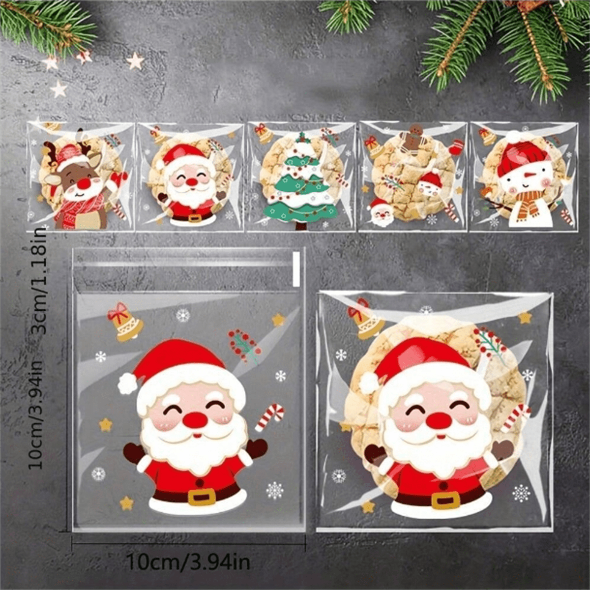 200/150/100/50/1 件/套圣诞自封袋，OPP 塑料烘焙必需品烘焙袋圣诞装饰品圣诞派对礼品圣诞派对用品圣诞装饰品圣诞装饰圣诞礼物圣诞包装纸圣诞派对用品圣诞礼品袋圣诞袋圣诞贴纸，圣诞 - 彩色 - 查看 3
