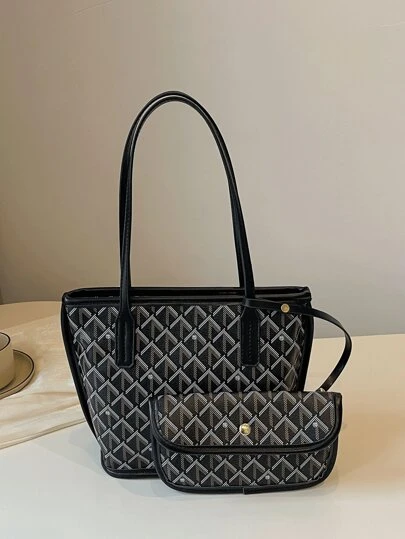 新款时尚大容量字母图案装饰设计单肩包，撞色设计水桶包，二合一组合包，女士通勤钱包，优雅女士钱包，适合通勤上班。旅行购物，节日礼物