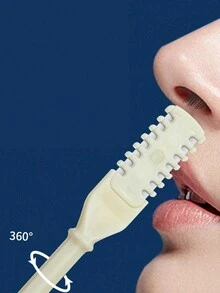 手动双面旋转鼻毛修剪器，清理鼻毛、掏耳勺二合一，无需电池，小巧方便携带，全身清洗，出差、旅行、工作、上学、居家，顶部弧形设计，全包裹梳子保护，不伤鼻道，家人、朋友、个人护理必备 - 米色 - 查看 6