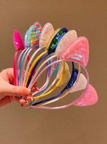 1/2/3/4/5/6pcs Girls Colorful Cat Ear Sequin Hair Hoop - Multicolor - View 8