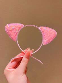 1/2/3/4/5/6pcs Girls Colorful Cat Ear Sequin Hair Hoop - Multicolor - View 4