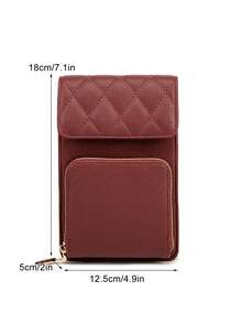 MIYIN 时尚休闲荔枝纹手机钱包，适合女士，配有可调节宽肩带，简约纯色 PU 单肩包，带卡槽和前拉链口袋，绗缝细节翻盖斜挎包，配有吉他背带，适合女士日常使用，手机袋，手机袋 - 酒紅色 - 查看 7