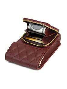 MIYIN 时尚休闲荔枝纹手机钱包，适合女士，配有可调节宽肩带，简约纯色 PU 单肩包，带卡槽和前拉链口袋，绗缝细节翻盖斜挎包，配有吉他背带，适合女士日常使用，手机袋，手机袋 - 酒紅色 - 查看 6