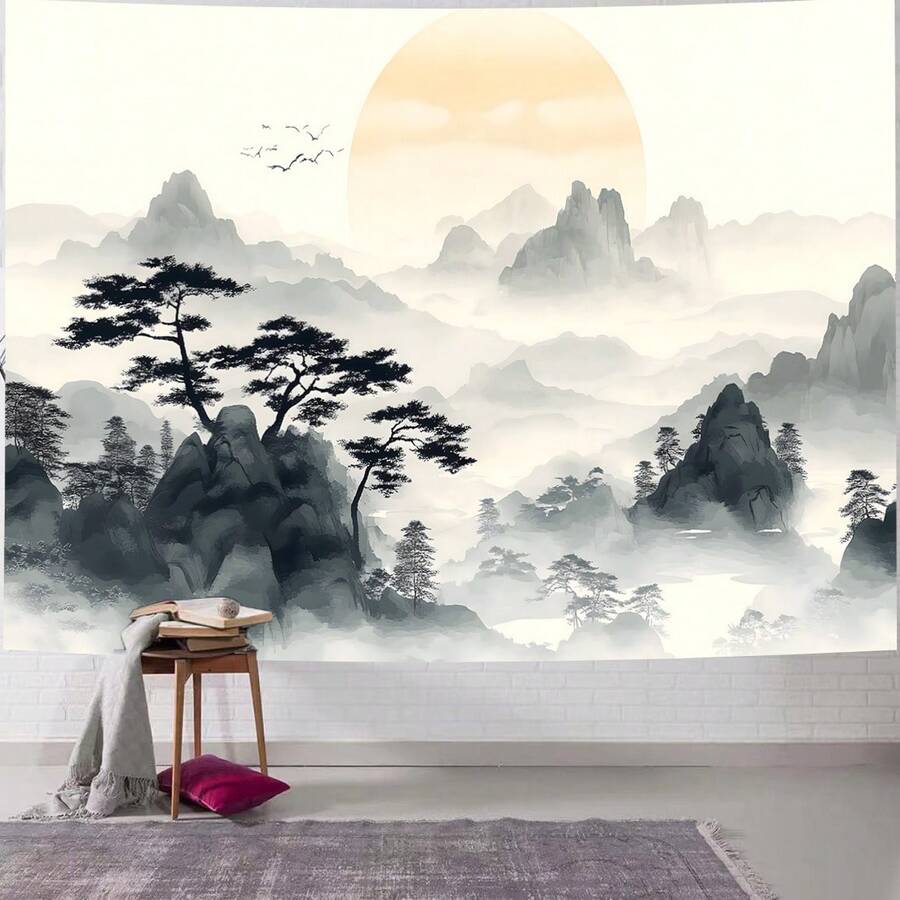 1pc Polyester Chinese Style Landscape Painting Wall Tapestry