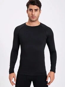 4-Piece Set Classic Slim-Fit Underwear Sports Base Layer Top And Leggings, 4-Way Stretch, Quick-Dry, Moisture-Wicking, Breathable Fabric For Gym, Indoor/Outdoor Fitness Exercises - Black - View 5