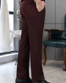 Vintage Men's Pants Herringbone Wool Tweed Retro Dress Suit Pants For Wedding Groomsmen Casual Business Suit Trousers - 酒紅色 - 查看 4