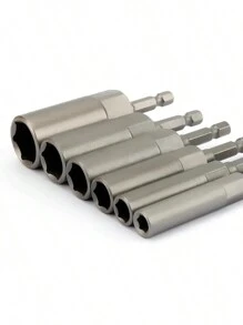 6pcs 80mm Deep Nut Wrench Drill Kit With 6.35mm Hex Plug Adapter - For Power Tools!, Tools For Men - Silver - View 1