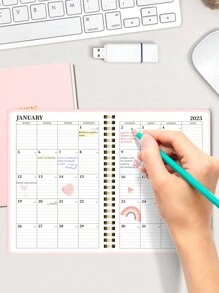1pc January-December 2025 Full Year Plan Daily Weekly Monthly Notebook Spiral Day Plan Academic Appointment Book Agenda Magazine To Increase Productivity, Portable Study Session Universal Notebook Can Be Given As Christmas Gift And Companion Gift To Family And Friends Back To School